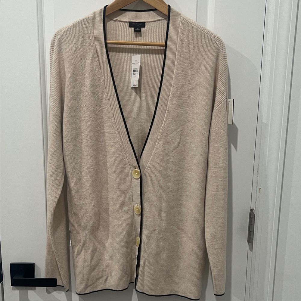 Ann‎ Taylor Factory Beige Cardigan with Black Accents